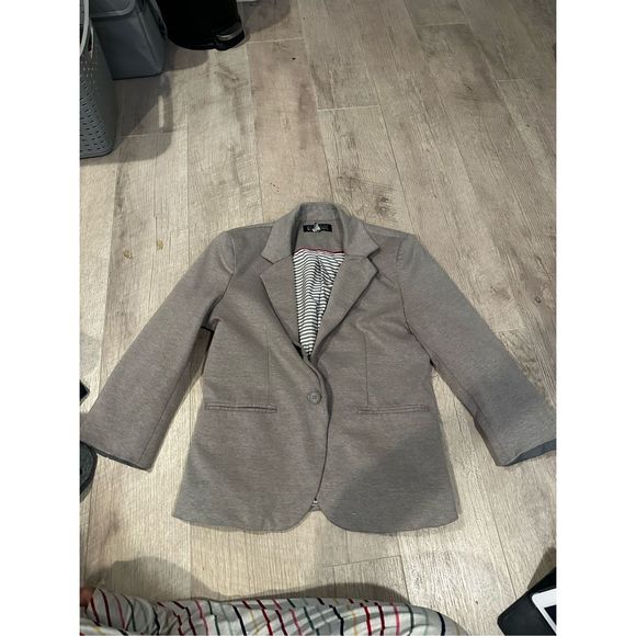 NICOLE MILLER Original Gray Single Button Cuffed Sleeve Knit Career Blazer Small - Picture 2 of 5